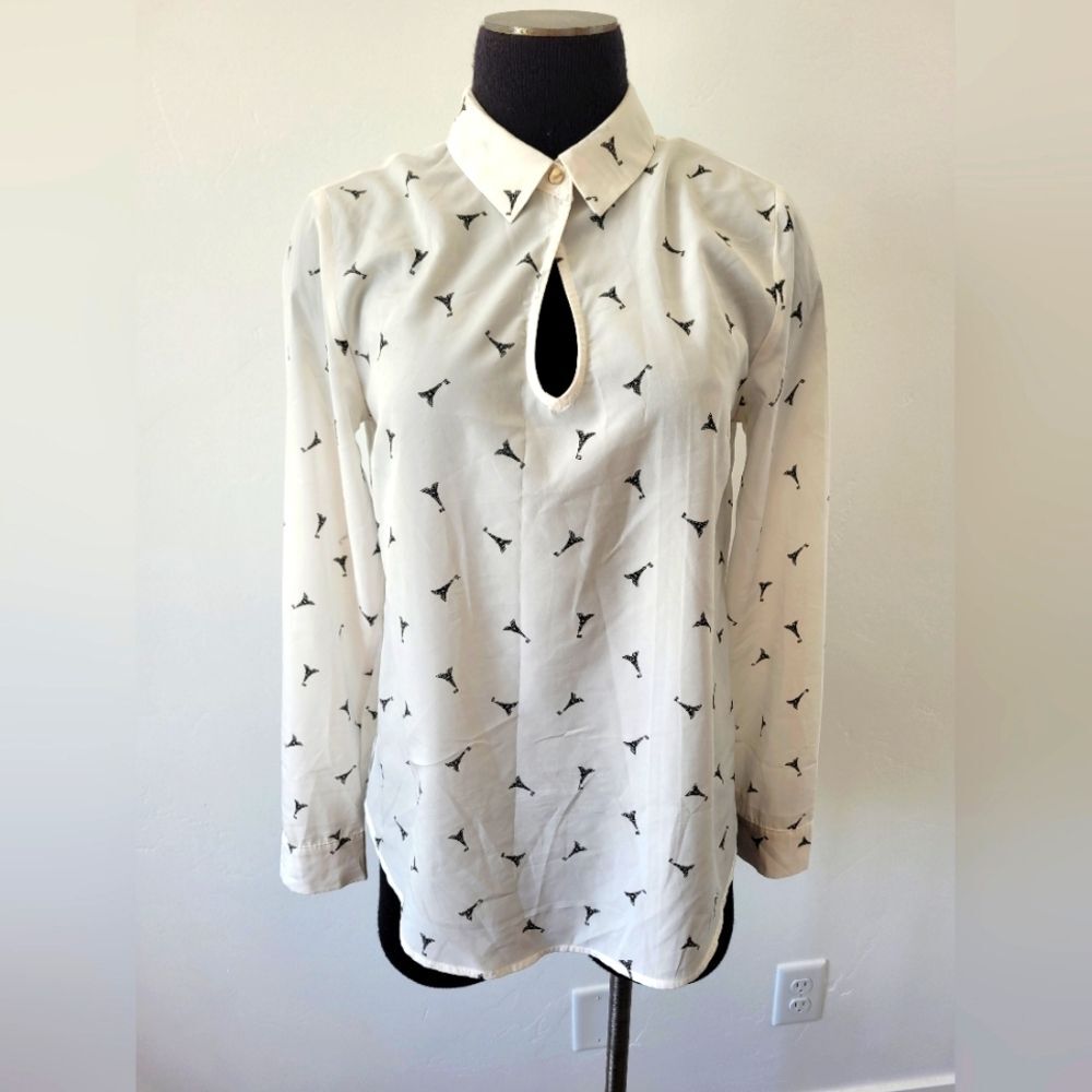Lumiere Eiffel Tower Blouse Top Shirt White Novelty France French Academia Small
